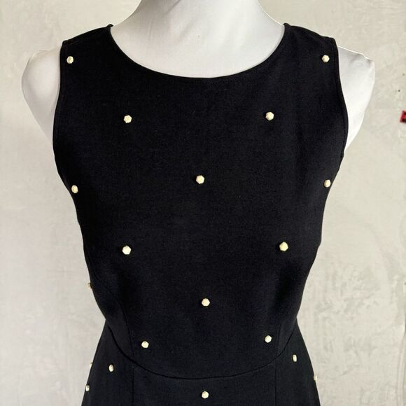 Tibi Black Ivory Beaded Mini Dress Size 4 Cutout Back Polka Dot Retro Sleeveless - Picture 2 of 16
